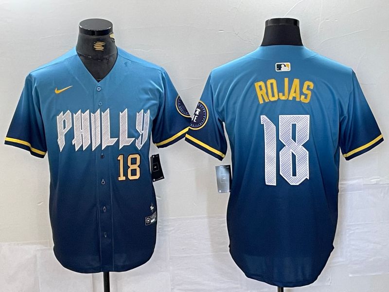 Men Philadelphia Phillies #18 Rojas Blue City Edition Nike 2024 MLB Jersey style 3
